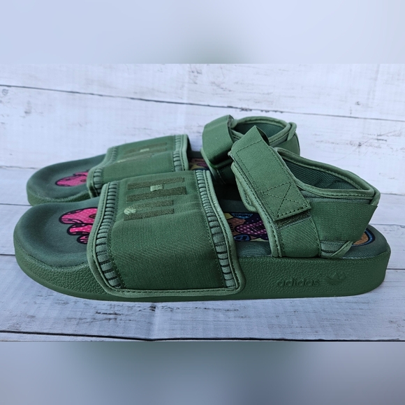 Pharrell x adidas Adilette 2.0 Sandals Hu Tribe Green Mesh Band Sz  8 Streetwear